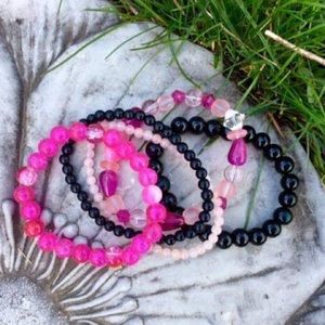 5pc Gemstone and Glass Bracelet Set